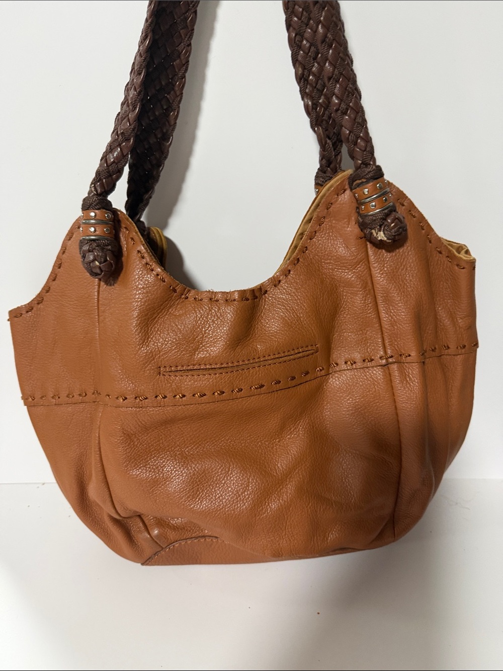 The Sak Tan Leather Hobo with Braided Dark-Brown Straps - Picture 3 of 3